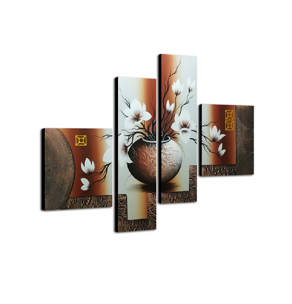 4 Panel Hand-Painted Floral Oil Canvas Wall Art