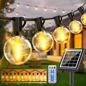 Dimmable Solar Outdoor String Lights – 100FT G40 Festoon Lights with Remote & Timer