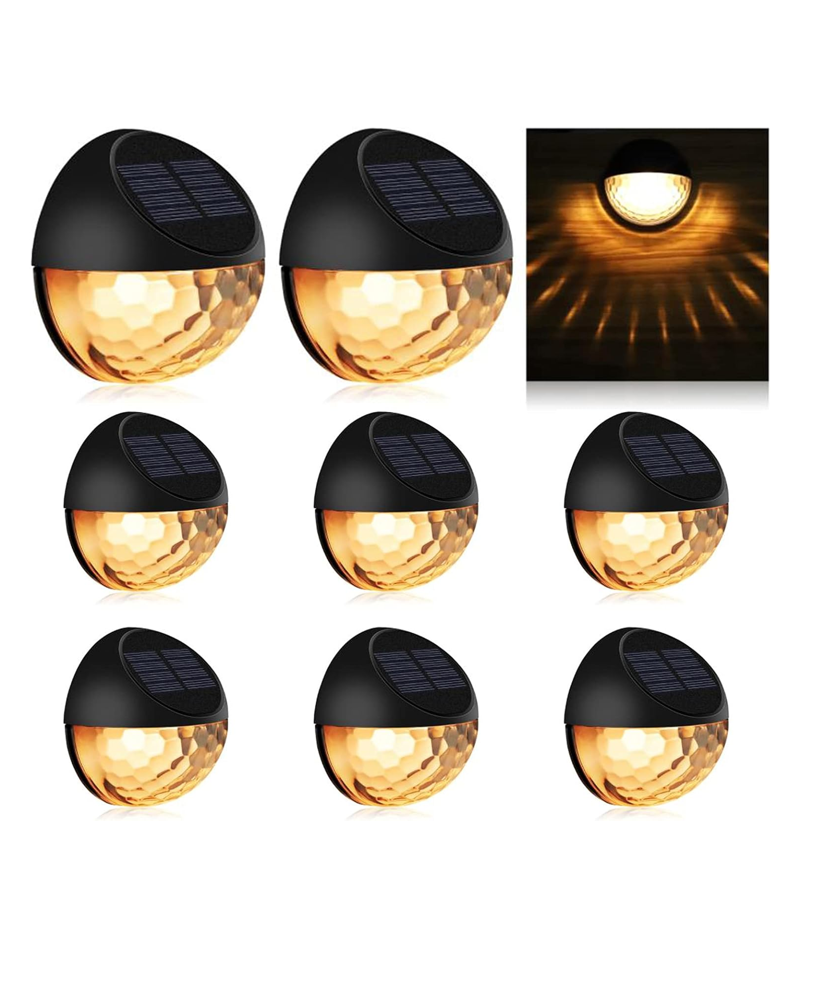 Solar Fence Lights - Warm White (8 Pack) for Garden, Fence, Patio Use
