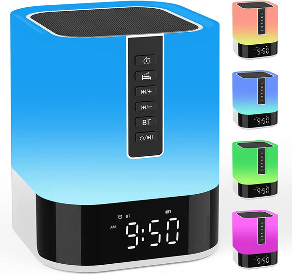 Bluetooth Speaker Alarm Clock with Night Light - Touch Sensor Bedside Lamp, RGB Color Changing