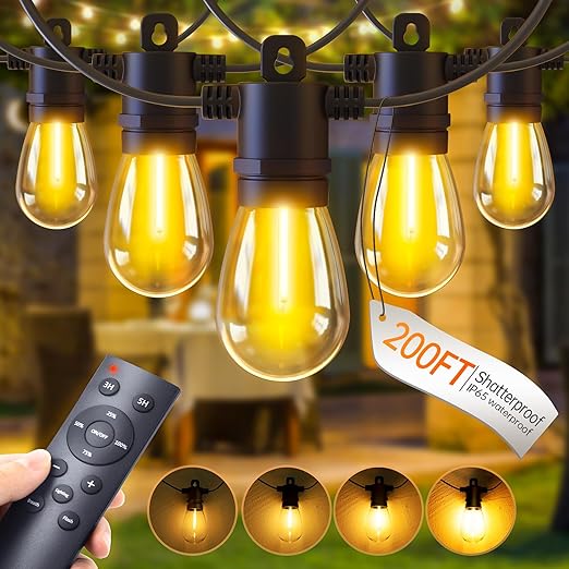 200FT Outdoor Festoon Lights with Remote and LED Bulbs