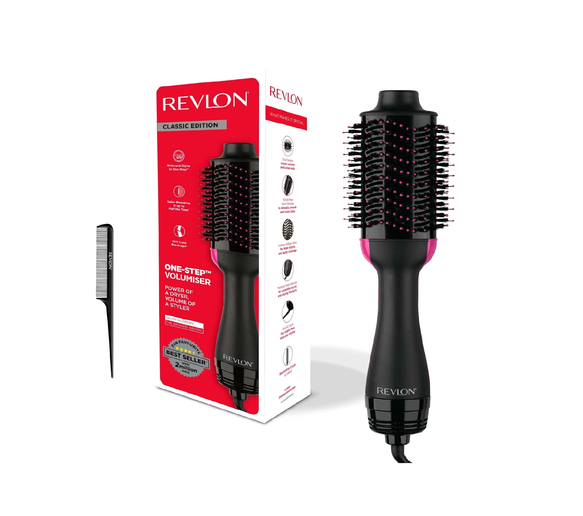 One-Step Hair Dryer & Volumiser – 2-in-1 Ionic Ceramic Blow Dry Brush with Comb