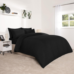 Black Microfibre Duvet Cover Set – Soft, Breathable Single Bedding with Pillowcase