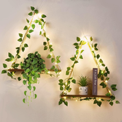 Set of 2 Macrame Hanging Shelves with Ivy & LED Lights – Rustic Boho Wall Décor