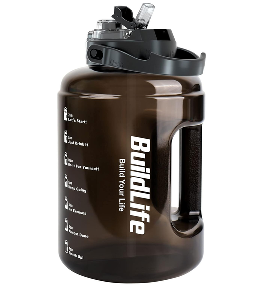 2.5L Sports Water Bottle – BPA-Free Leakproof Bottle with Straw & Flip Cap, Black