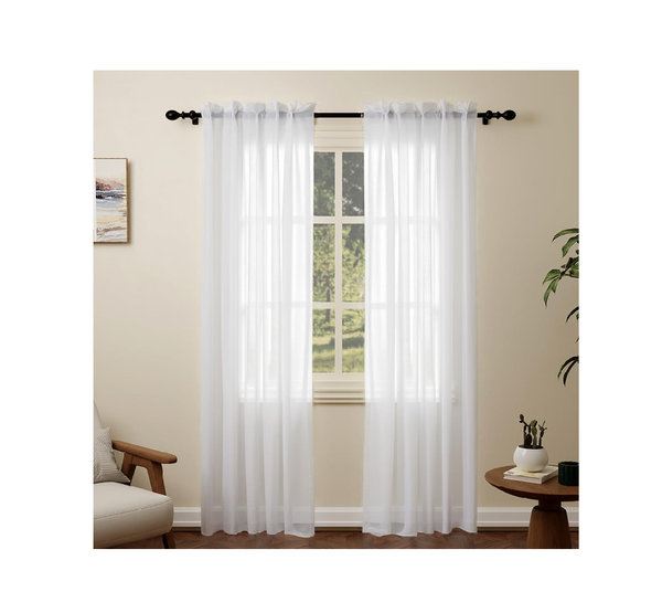 White Voile Sheer Curtains 84 Inch Drop – 2 Panels Rod Pocket Window Drapes