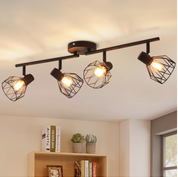 Kitchen Lights Ceiling,4 Way Black Lounge Industrial Wall Lights-Adjustable SpotLights Ceiling Lights Wire Cage with E14 Base, Light Fittings Ceilings