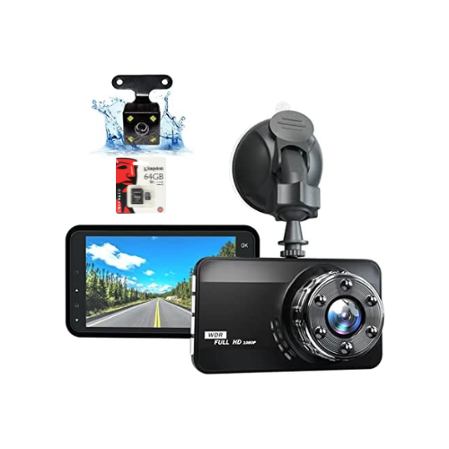 Dual Dash Cam Full HD 1080P (SD Card Upto 128GB), 170° Wide Angle 4" Dashboard Camera with WDR Night Vision