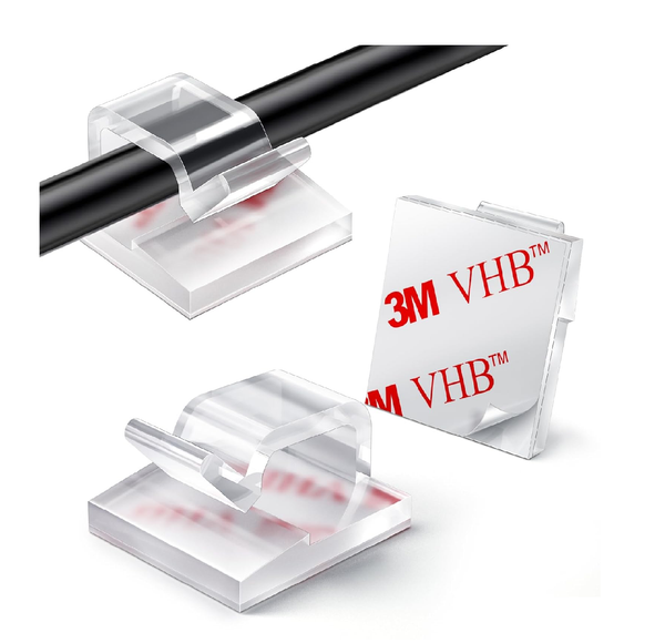 100PCS Transparent Cable Clips – Self Adhesive Wire Holders for Desk & Wall Organisation