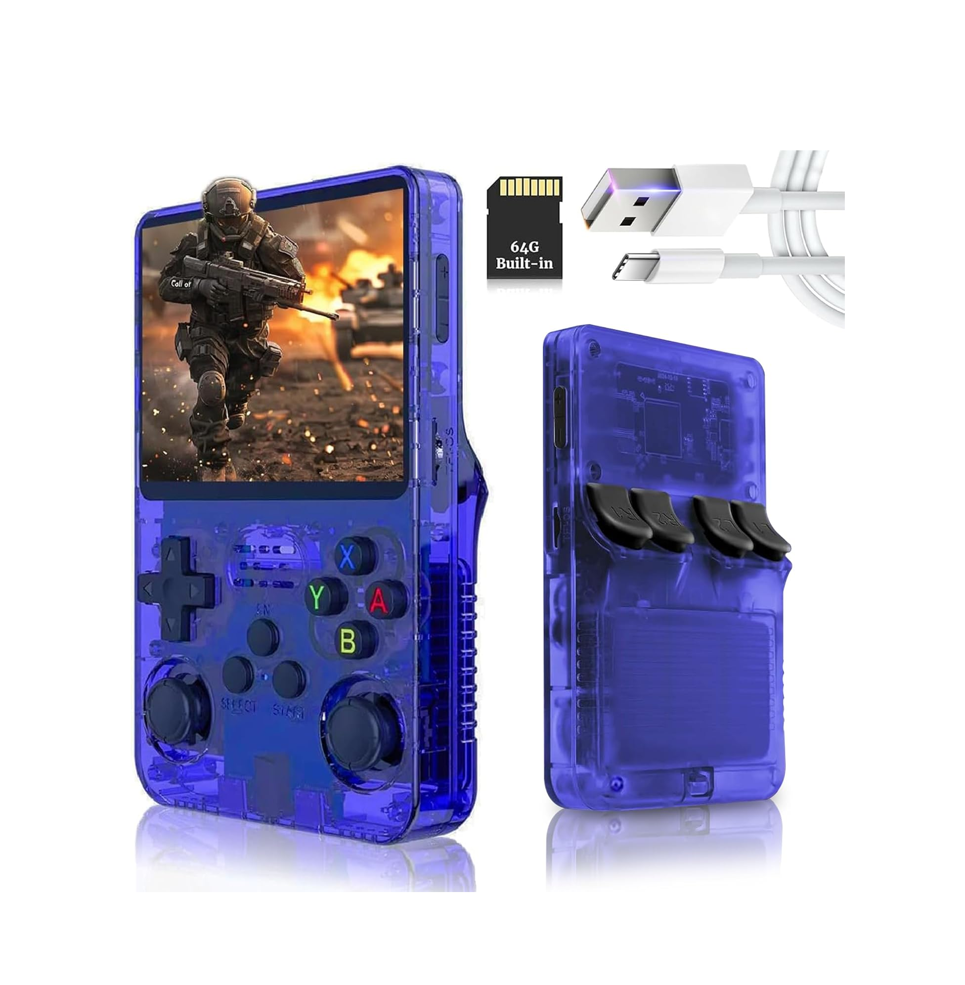 Retro Handheld Game Console 64GB 20,000+ Games, 3.5" IPS Screen, Blue