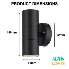 Modern Stainless Steel GU10 IP44 Up-Down Wall Light - Waterproof, Mains Powered, for Porch/Garden (Black)