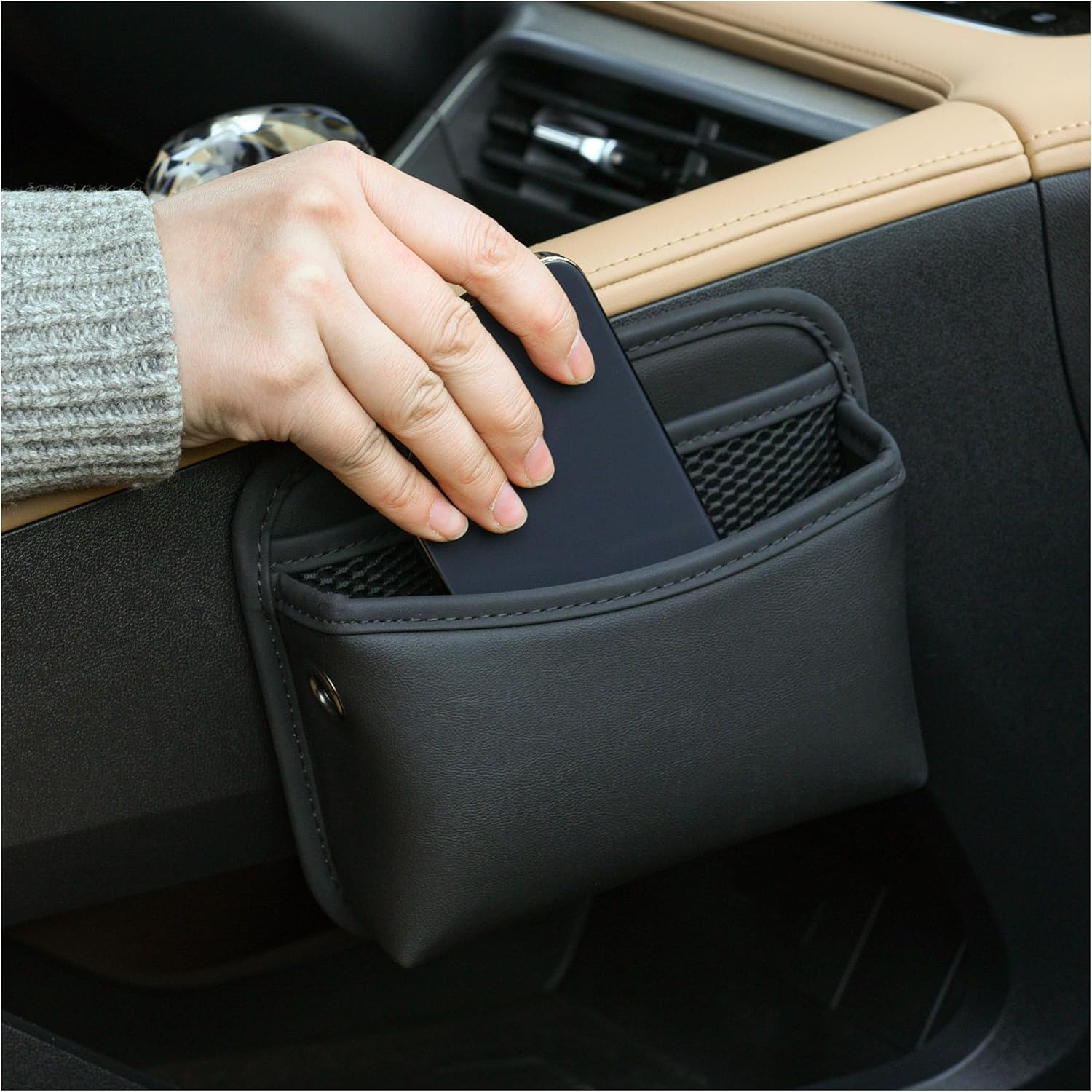 Leather Car Seat Gap Filler Organizer – Universal Side Pocket Storage Pouch (Black)