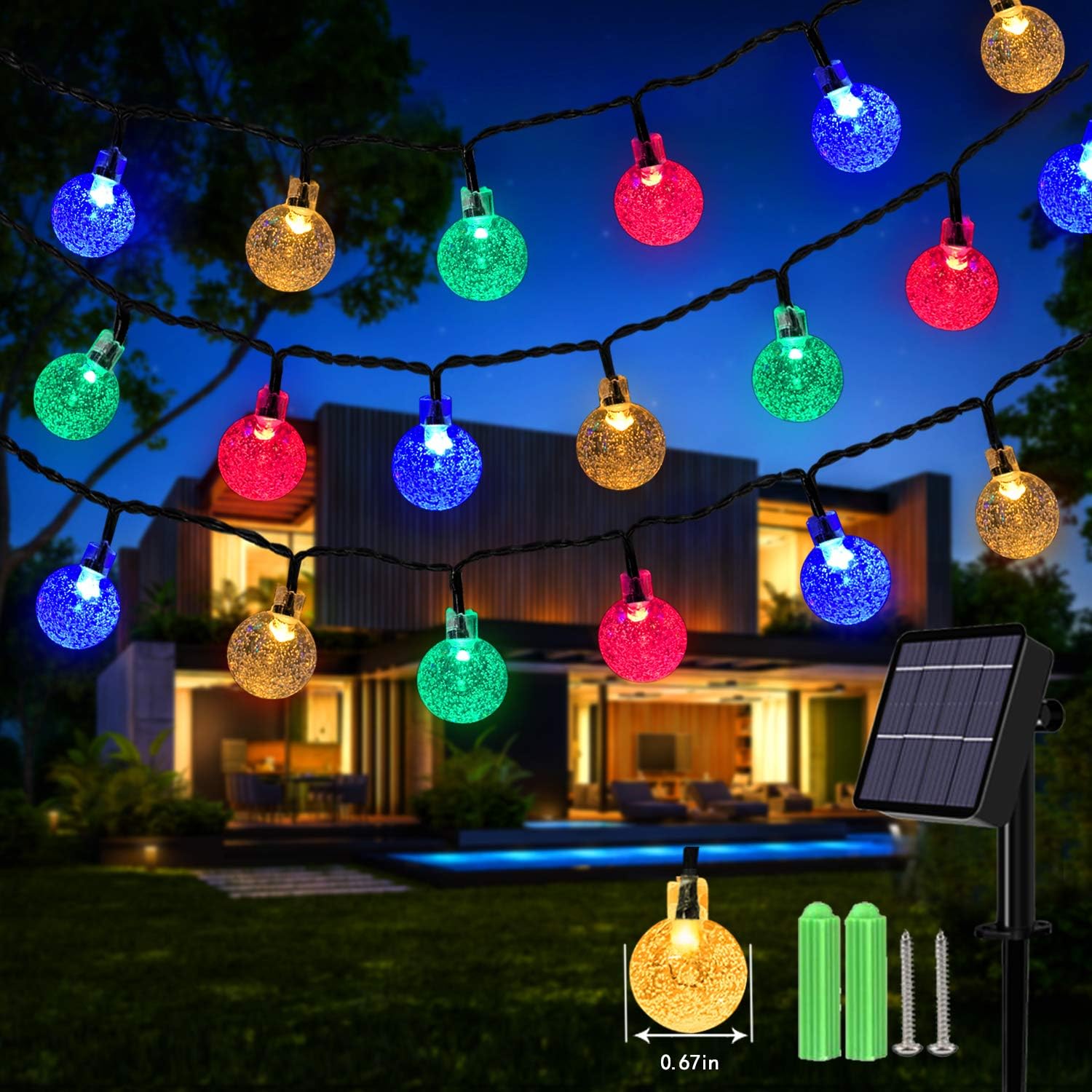 59Ft 100 LED Solar Globe String Lights – Multicolour, Waterproof, 8 Modes