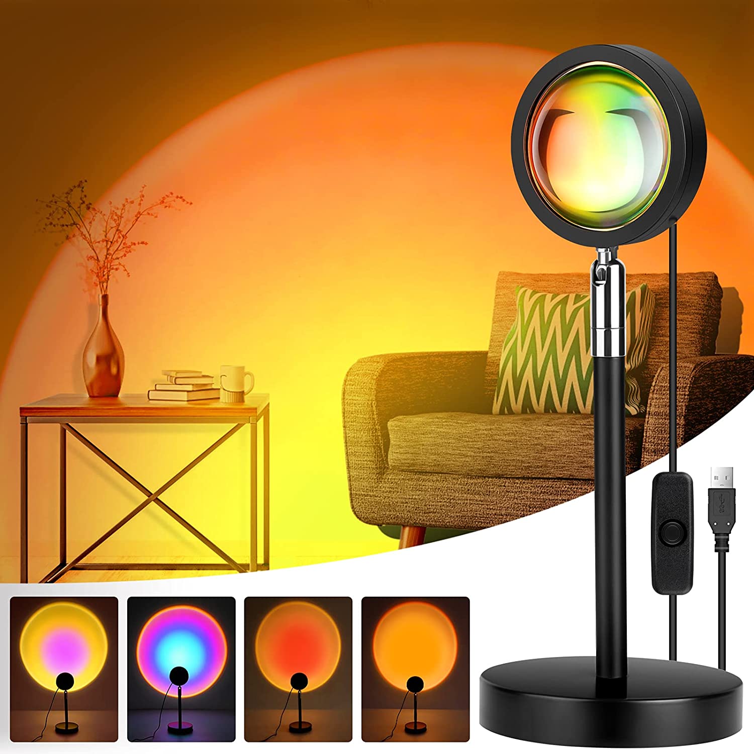 Sunset Projection Lamp - LED Romantic Mood Light for Photography, Selfies, USB Charging