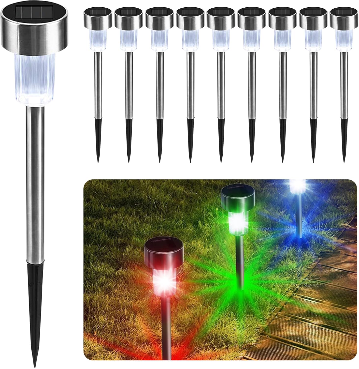 Colour-Changing Solar Garden Lights – 10 Pack LED Stakes