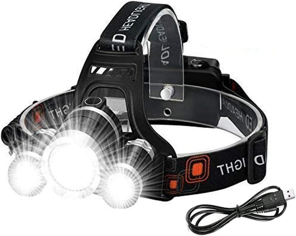 Head Torch Rechargeable – 6000 Lumen Head Torches LED Super Bright Rechargeable Headlight 3 LEDs