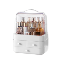 White Makeup Organizer Box with Lid & Drawers for Vanity, Skincare & Cosmetics