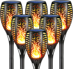 Waterproof Solar Torch Lights for Outdoor Garden, Flickering Dancing Flame Effect,6-Pack