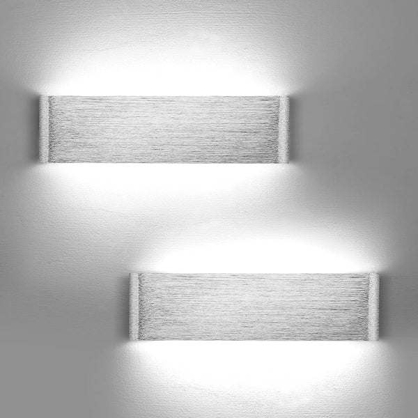 2 Pack LED Wall Lights indoor 31cm, Indoor Aluminum Up Down Wall Lighting for Bedroom, Living Room - Cold White