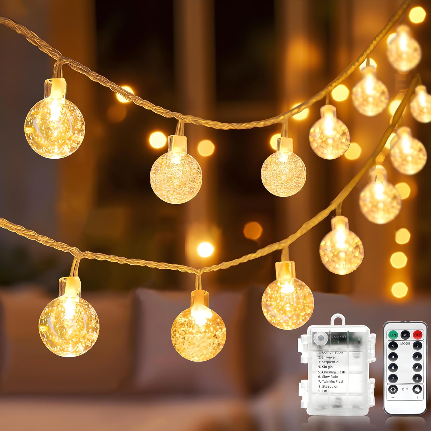 50 LED Globe String Lights with Remote Control