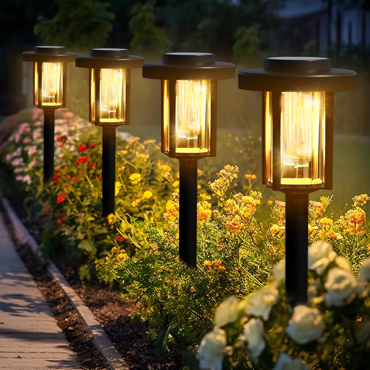Warm White Solar Pathway Lights – 4 Pack Outdoor