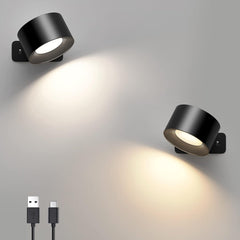 2PCS LED Wall Light, Rechargeable LED Wall Lamps, 3 Brightness Levels 3 Color Modes, Touch Control, Wireless Wall Mounted - Black