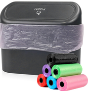 ABS Waterproof Mini Trash Can with 90 Bags – Push-Lid Car, Home & Office Organizer Bin (16×14×7cm)