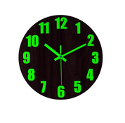 12-Inch Luminous Wooden Wall Clock, Silent Non-Ticking Glow-in-Dark Clock (Battery)