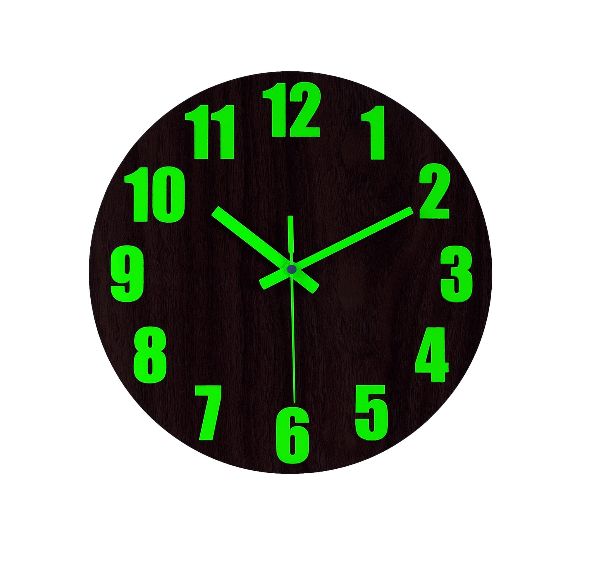 12-Inch Luminous Wooden Wall Clock, Silent Non-Ticking Glow-in-Dark Clock (Battery)