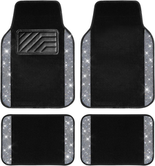 Luxury Bling Diamond Car Floor Mats – 4PCS Sparkly Rhinestone Waterproof Set for Cars, SUVs & Vans (Black Silver)