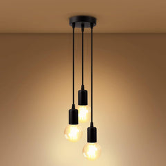 Industrial Pendant Light 3-Light Black Retro Ceiling Fixture