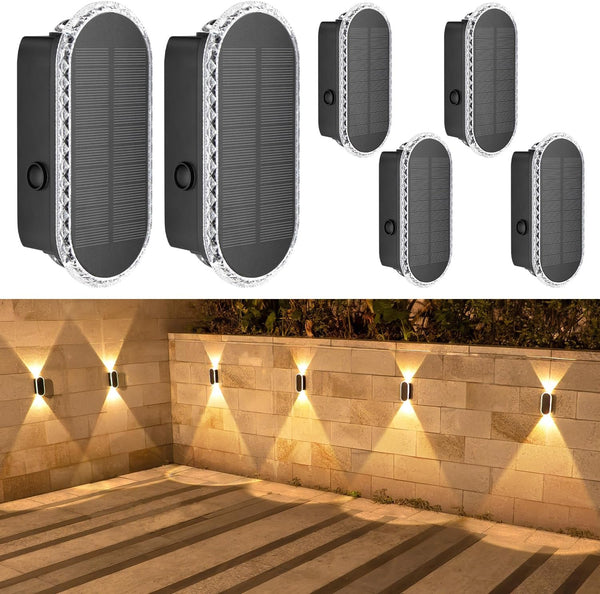 6 Pack Solar Fence Lights Outdoor – Up & Down Wall Lamps