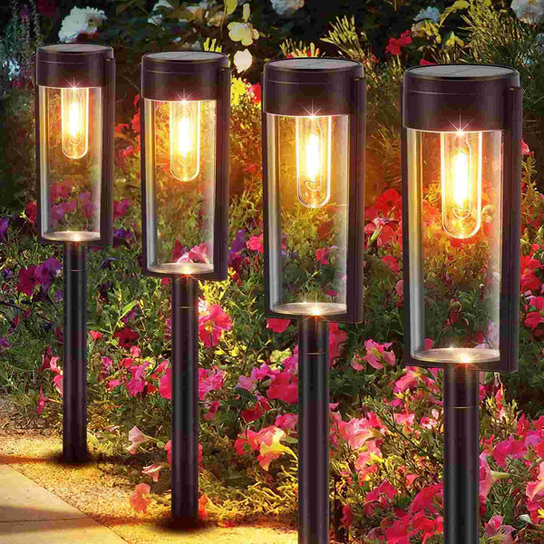 4 Pack Solar Garden Lights – Warm White Tungsten Filament, Waterproof, Auto On/Off