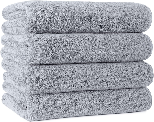 POLYTE Microfibre Bath Towels 4-Pack – Quick Dry, Lint-Free, 76x145cm, Grey