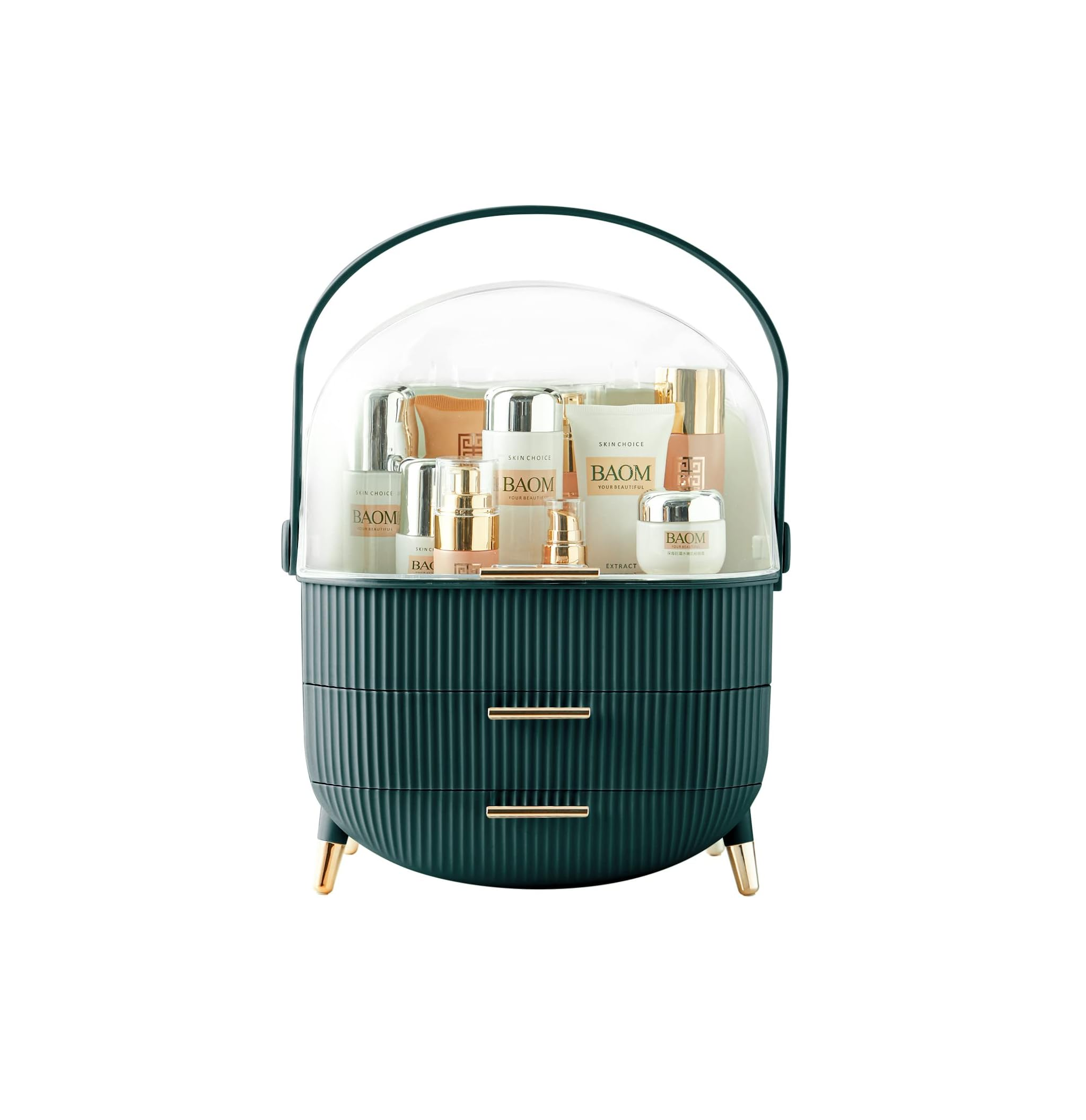 Dustproof Makeup Organizer Box with Lid – Skincare & Jewelry Storage (Green)