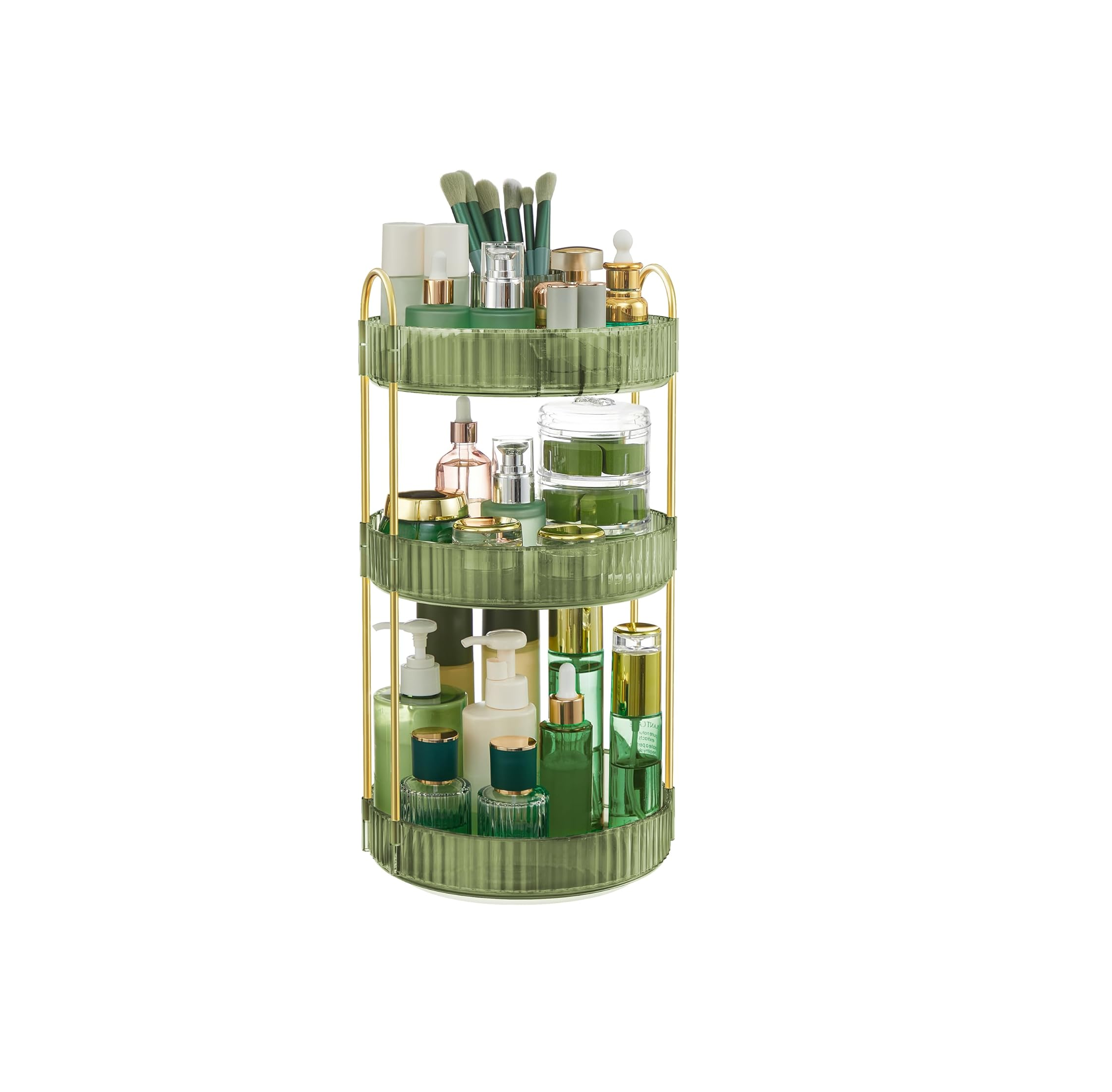 3-Tier Rotating Makeup Organizer, Customizable Skincare & Cosmetic Storage Box