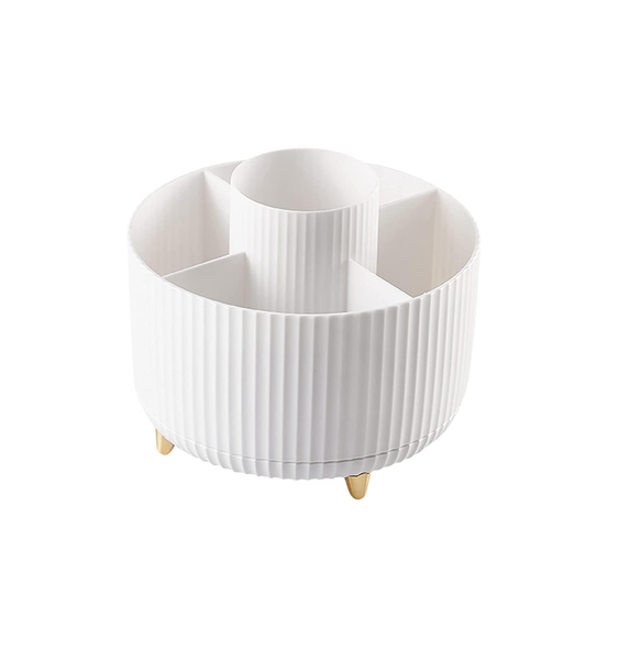 Rotating Makeup Organizer with Brush Holder, 5 Compartments for Vanity Storage