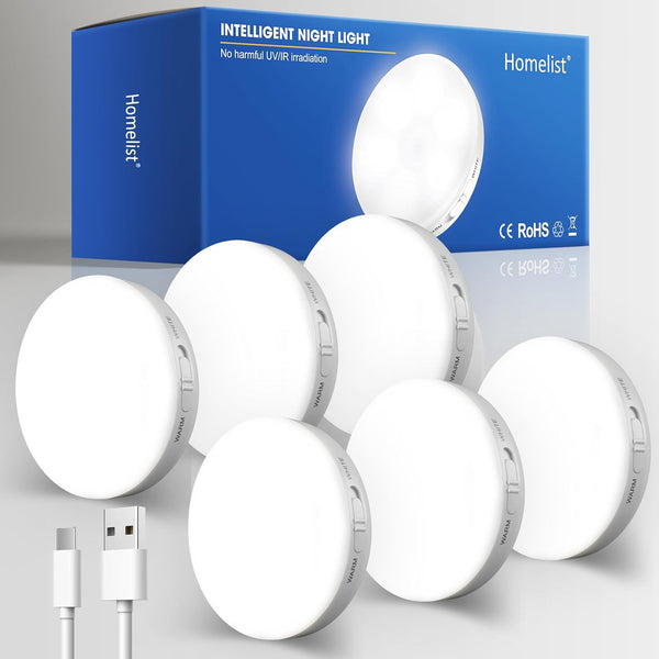 Rechargeable Motion Sensor LED Puck Lights – 6 Pack