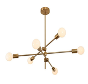 Semi-Recessed Sputnik Chandelier with 6 Lights – Antique Brushed Gold Modern Ceiling Fixture for Living Rooms, Bedrooms, and Dining Spaces
