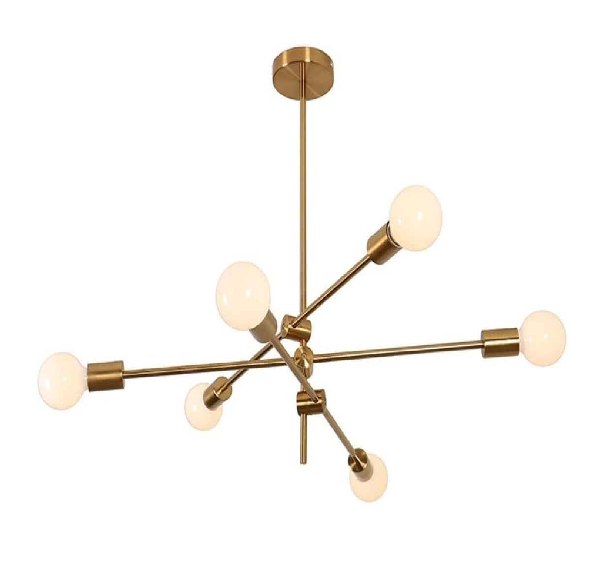 Semi-Recessed Sputnik Chandelier with 6 Lights – Antique Brushed Gold Modern Ceiling Fixture for Living Rooms, Bedrooms, and Dining Spaces