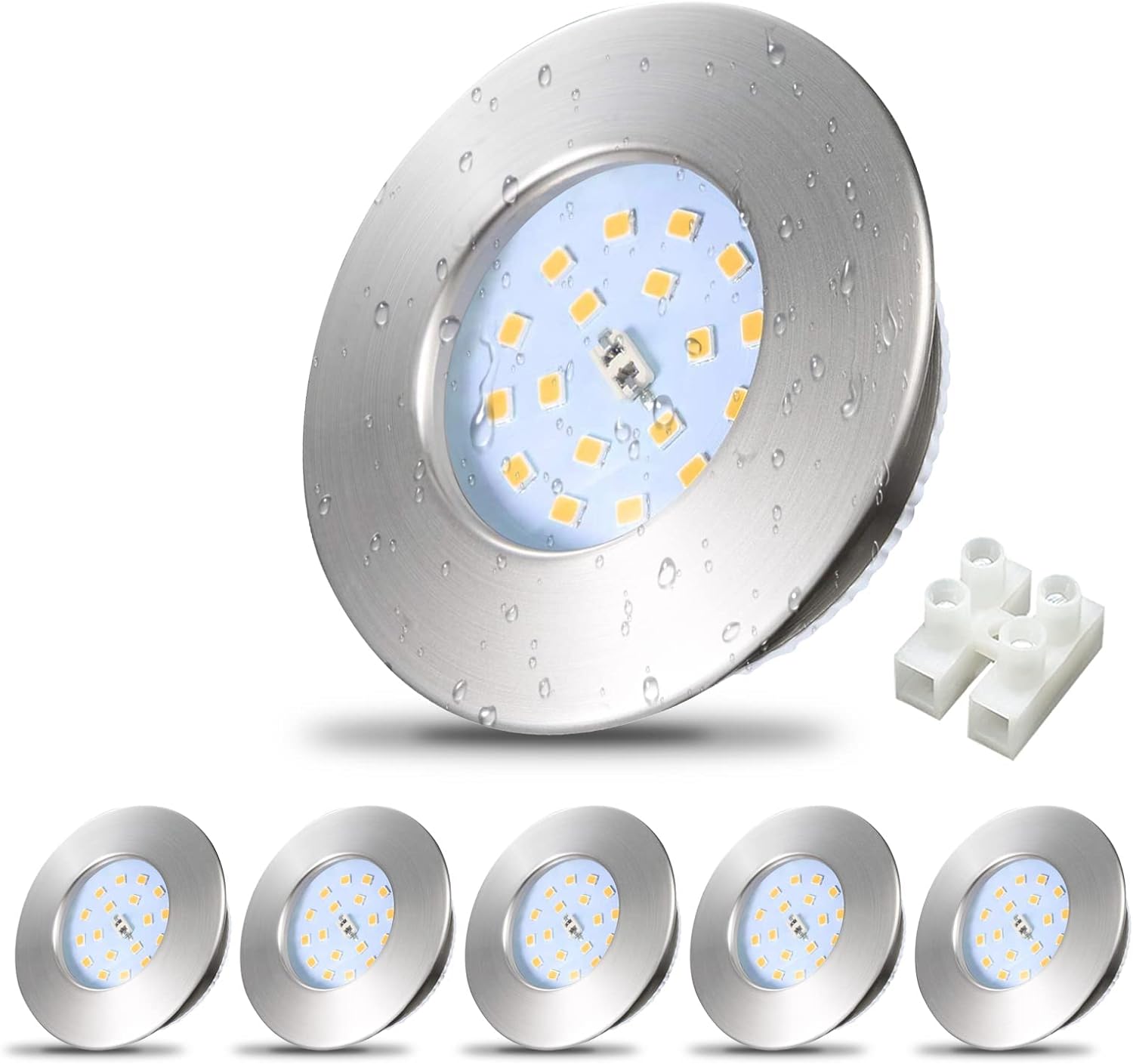 LED Recessed Spot Lights for Ceiling IP44 Bathroom Light Ultra Slim Brushed Chrome Downlights Warm White 240V(6pack)