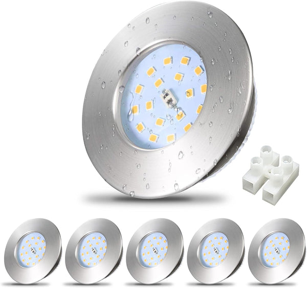 LED Recessed Spot Lights for Ceiling IP44 Bathroom Light Ultra Slim Brushed Chrome Downlights Warm White 240V(6pack)