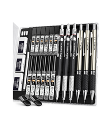 6PCS Mechanical Pencil Set – 0.5mm 0.7mm 0.9mm & 2mm Lead Holders with 12 Tube Refills