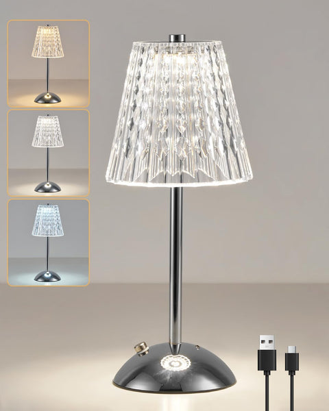 Rechargeable Gold Table Lamp, Touch Dimmable LED Desk Light