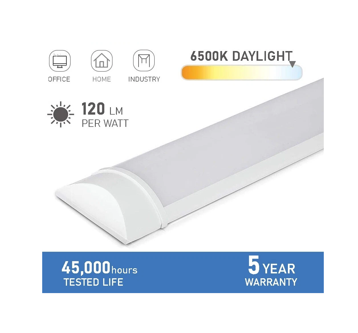 LED Batten Light 6500K Daylight Fluorescent Strip Light Slim Fitting