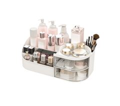 Large White Makeup Organizer Box with Drawer for Skincare and Jewelry