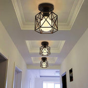 Vintage Semi Flush Ceiling Light – Black Metal Cage Fixture with E27 Holder for Living Room, Kitchen, Bedroom, or Hallway
