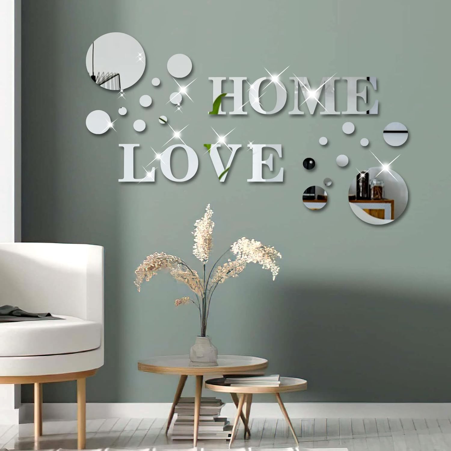 26Pcs Acrylic 3D Mirror Wall Stickers HOME LOVE Set
