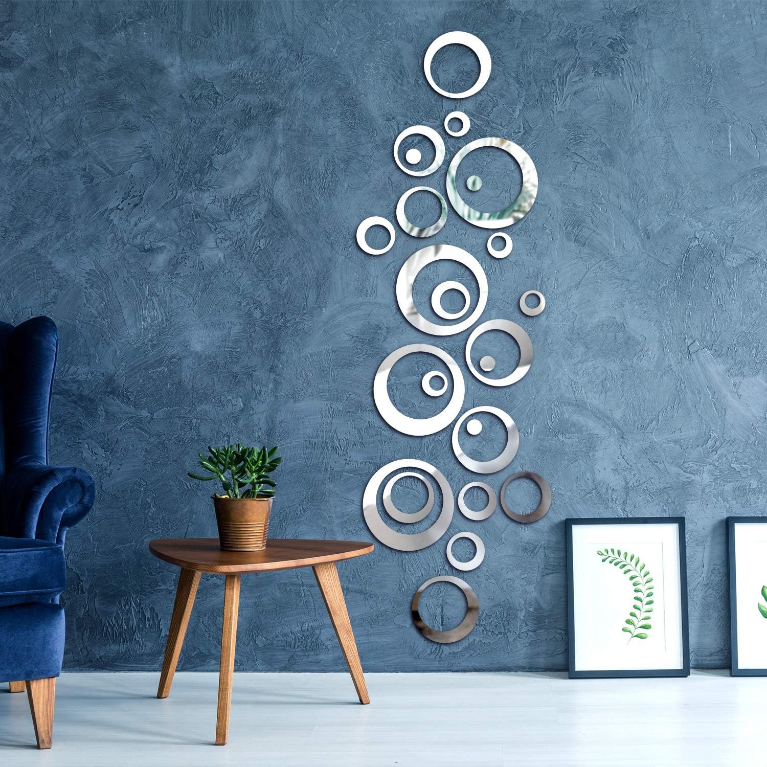 48Pcs Round Acrylic Mirror Wall Sticker Decal Set