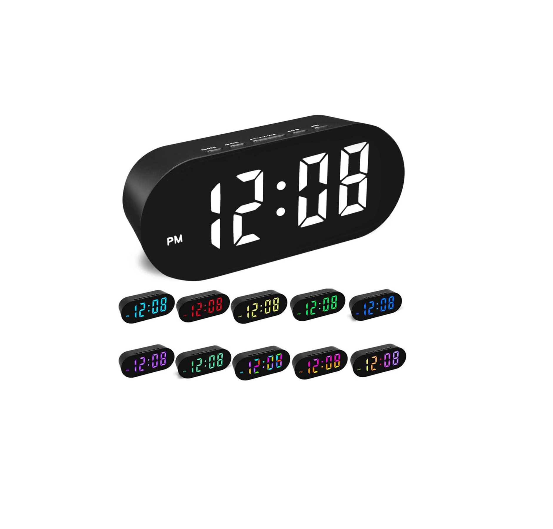 Simple Digital Alarm Clock with Large LED Display, 7 Brightness & Night Mode